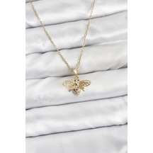 Zincir Gold Renk Sinek Model Zirkon Taşlı Kadın Kolye - Ebj260130w39302 Renkli