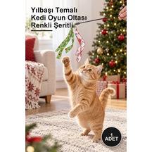 1 Adet Yılbaşı Temalı Kedi Oyun Oltası Renkli Şeritli