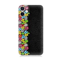 Apple Uyumlu  iPhone 12 Mini Silikon Kılıf Parlak Çiçekler Ve Siyah Motif