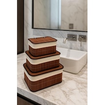 3 Lü Kapaklı Bambu Depolama&organizer Sepeti 36x26x17 Cm Kahverengi Çok Renkli