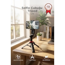 Tripod Çok Amaçlı 360 Derece Kumandalı Selfie Çubuğu L10 Siyah