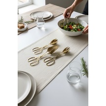 Akayev Aurea 3lü Premium Altın Kaplama Pasta Salata Makarna Maşa Takımı Gold