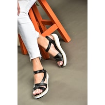Fox Shoes P540001303 Siyah Hakiki Deri Kadın Sandalet Siyah