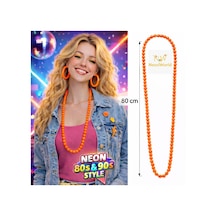 Neon Turuncu Boncuk Kolye 80 Cm Retro 80 Ler 90 Lar Parti Aksesuarı Çocuk