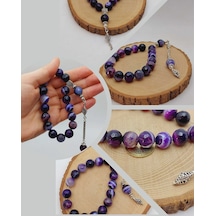 Akik Taşı Faset Kesim 17lik Efe Tesbih 14mm 54378 Çok Renkli