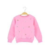 Küçük Papatyalar Nakışlı İki İplik Şardonlu Sweatshırt Pembe