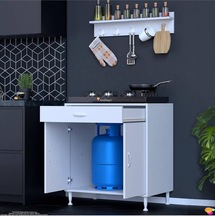 Doqu Xl Set Ocak Altı Dolap 70x88x56 Cm, Çekmeceli, Kapaklı, Tüp Bölmeli Ve Baharat Raflı Beyaz Beyaz