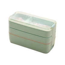 Synodicmonth Taşınabilir Bento Kutusu, 3 Katmanlı Öğle Yemeği Kutusu, 900 Ml Buğday Samanı Yemek Takımı Gıda Saklama Kabı Yeşil Diğer