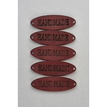 Dikilebilir Deri Oval Handmade Etiketi Bordo 5 Adet