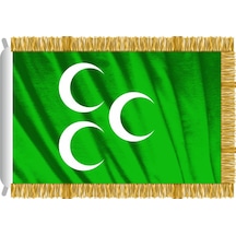 Üç Hilal Bayrağı Flaması Saçaklı 70X105Cm Yeşil Renk