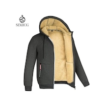 Erkek Sonbahar Ve Kışlık Kapüşonlu Polar Ceket-gri Gri