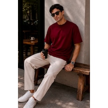 Bbbutikbasic Erkek Oversize Basic Bisiklet Yaka Pamuklu Tişört My3535 Bordo