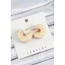 Pirinç Mermer Desenli Vintage Yarım Halka Model Gold Renk Kadın Küpe Altın