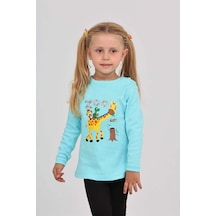 Toontoy Kız Çocuk Zürafa Baskılı Sweatshirt Turkuaz