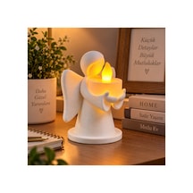 Dekoratif Melek Mumluk Led Pilli Mum Hediyeli 3d Baskı Masa Ve Ev Dekoru 10x8 Cm - Beyaz Açık