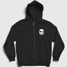 Presmono Unisex Face Sans Undertale Fermuarlı Kapüşonlu Sweatshirt Siyah