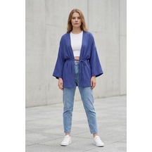 Kadın Mor Kimono Ceket Oversize Bağlamalı Salaş Yazlık Kimono Hırka