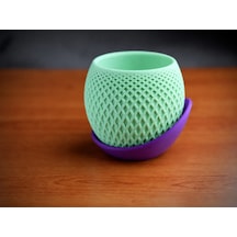 3d Baskı Küre Saksı - Kafes Dokulu İki Parçalı Dekoratif Saksı - Mint-mor