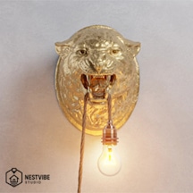 Leopar Başlı Şık Ve Modern Duvar Lambası Nestvibe Özel Seri Metalik