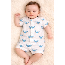 Necix's Erkek Bebek Yazlık Pamuklu Penye Kumaş Tulum 0- 6 Ay 5485 5480 Beyaz Yengeç Beyaz Yengeç