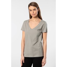 Wtshirt Milano Kısa Kol Derin V Yaka Kadın T-shirt Gri 001