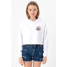 Popeye The Sailor Man Beyaz Optik Kadın Crop Kapşonlu 001