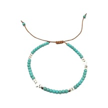 Bohemia Yıldız Küp Sahte Turkuaz Boncuk El Yapımı Ayarlanabilir Bayan Halhal Bileklik Mavi