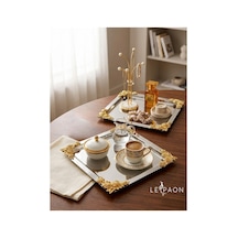2'li Lüks Sunum Tepsisi - 22 Cm Paslanmaz Çelik Gold Gül Detaylı Dekoratif Tepsi Gümüş - 882944676 Gümüş