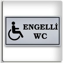 Engelli Wc - Yönlendirme Levhası - Kendinden Yapışkanlı Metalik Gümüş Gri Tabela 8x15 Cm
