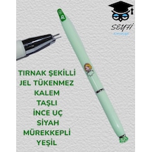 Tırnak Şekilli Jel Tükenmez Kalem Taşlı İnc Uç Siyah Mürekkepli Yeşil