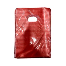 Omeyva Kırmızı Çizgili Metalize Hediye Paketi El Geçmeli Poşet - 13x20 Cm. - 50 Adet