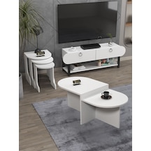 Tv Sehpası Ünitesi Tekli Orta Sehpa 3'lü Zigon Sehpa Set Üç Ürün Beyaz Beyaz