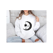 Magors Stıl-x Ay Yıldız Baskılı Oversıze Bisiklet Yaka Pamuklu Sweatshırt Beyaz