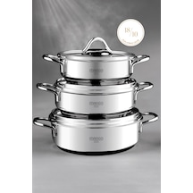 Mango Kitchen Artemis - 6 Parça Paslanmaz Çelik Sahan Seti (16-18-20 CM) 18/10 Paslanmaz Çelik