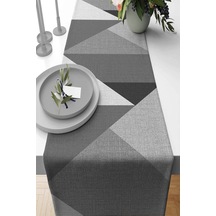 Gri Geometrik Desenli Premium Masa Örtüsü Runner Rnr392n11