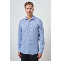 Morven Erkek Mavi Keten Trend Dynamic Fit Düğmeli Yaka Gömlek 25ys004020300 Mavi Mavi