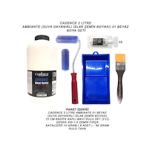 Ambiante Suya Dayanıklı Akrilik Boya Set 001 Tam Beyaz 2 Litre Katalizör Fırça Set Beyaz Beyaz