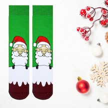 Carnaval Socks Havlu Yeşil Noel Baba Desenli Çorap Çok Renkli