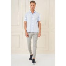 Efor Comfort Fit Spor Yaka Kısa Kol Esnek Pamuk Mavi Gömlek G 1573 Mavi