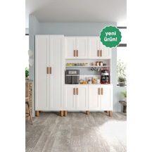Flora Flr10190 Bohem Kahve Köşesi 10 Kapaklı Mdf Mebran Kapaklı Mutfak Dolabı Çok Amaçlı Dolap Beyaz