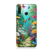 Huawei P30 Lite Uyumlu Çiçekler Ve Kelebekler Desenli Silikon Kılıf
