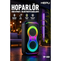 Hepu Hp-s60 6000w Işıklı Karaoke Hoparlörü - Kablosuz Mikrofon Setli Parti Hoparlörü