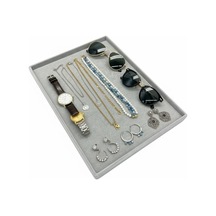 Süet Kumaş Gri Renk 34/24 Cm Takı Servis Sunum Tablası