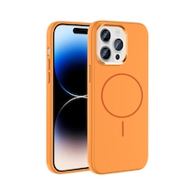 Zore İphone 14 Pro Max Kılıf M-safe Şarj Özellikli Metal Kamera Çerçeveli Nvth Edi Silikon Kapak - Turunc Turuncu
