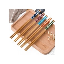 5 Çift Doğal Bambu Chopstick Seti Çiçek Desenli Uzak Doğu Yemek Çubuğu Sushi, Noodle Ve Ramen İçin Yeniden Kullanılabilir Ekolojik Çubuklar Çok Renkli
