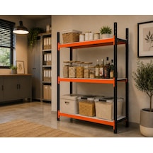 3 Katlı Tekli Midi Rack - Ekonomik Depo, Arşiv, Kiler Rafı Siyah-turuncu-35x120 Cm-150 Cm Çok Renkli