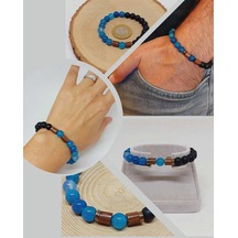 Mavi Akik & Oniks Taşı 8mm Unisex Tasarım Bileklik Hawaii Model Çok Renkli