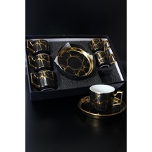 Porselen 6 Kişilik Kahve Fincan Takımı Siyah Gold Tr2934
