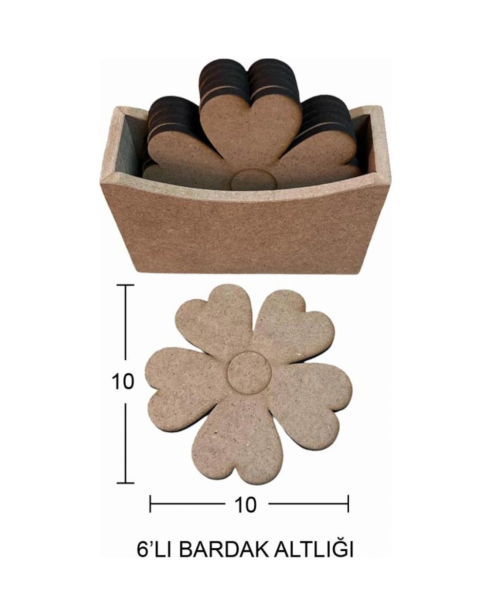 Ahşap Yonca Bardak Altlığı 10x10cm L387 Ahşap