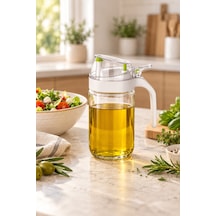 Cam Yağdanlık Ve Zeytinyağlık 660 Ml & Yaylı Otomatik Kapaklı, Sızdırmaz Yağ Şişesi Beyaz - 927543623 Beyaz